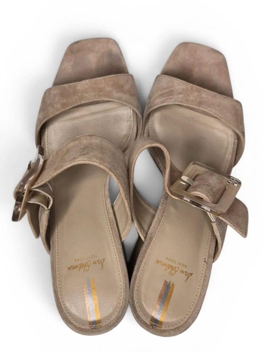 Sam Edelman Dalton Block Heel Sandals Womens Golden Caramel Suede Buckle Strap